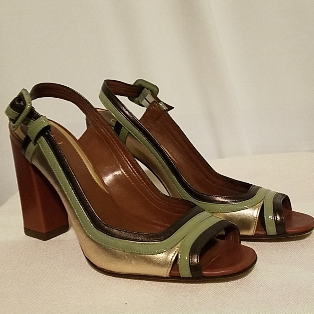 Cole Haan Metallic Peep Toe Slingback Heels